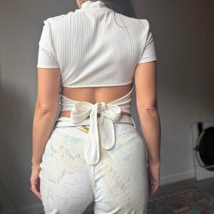Maje ribbed open-back tie top